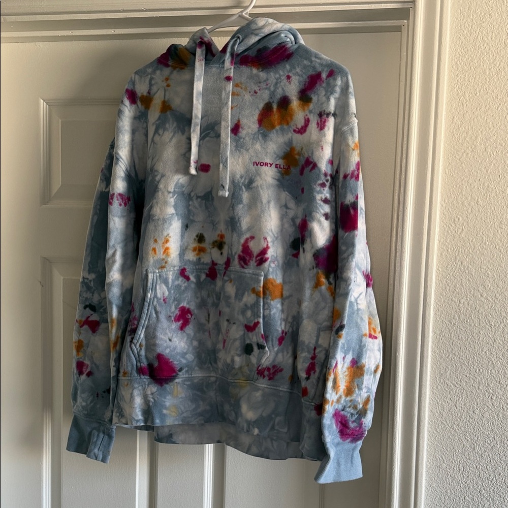 Ivory Ella Tie-Dye Hoodie with Front Pocket